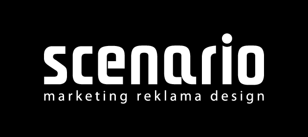 Logo Scenario divize Marketing negativní bílé logo